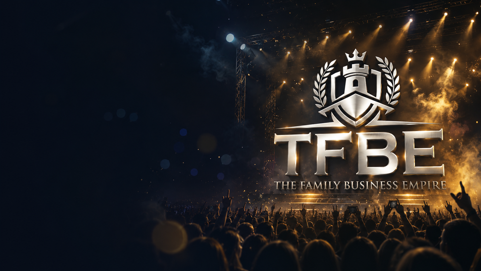 TFBE — cinematic concert stage with The Family Business Empire signage